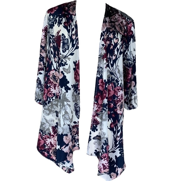 Purple Butterfly & Flower Open Cascading Front Kimono One Size Fits Most - Picture 1 of 6